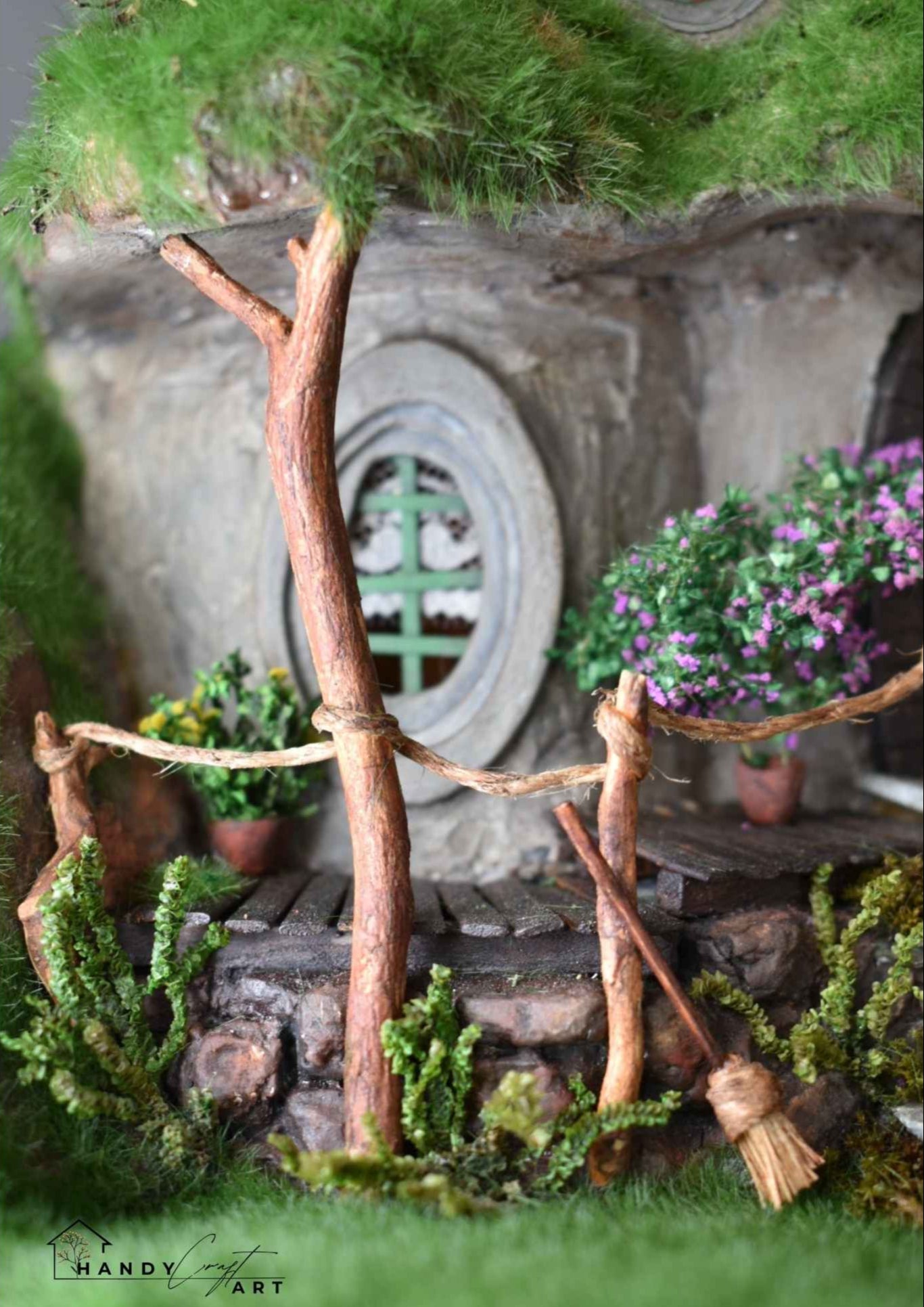 Collectible fantasy diorama tree house with miniature fairy garden intricate foliage for bookshelf decor by HandicraftArtie.