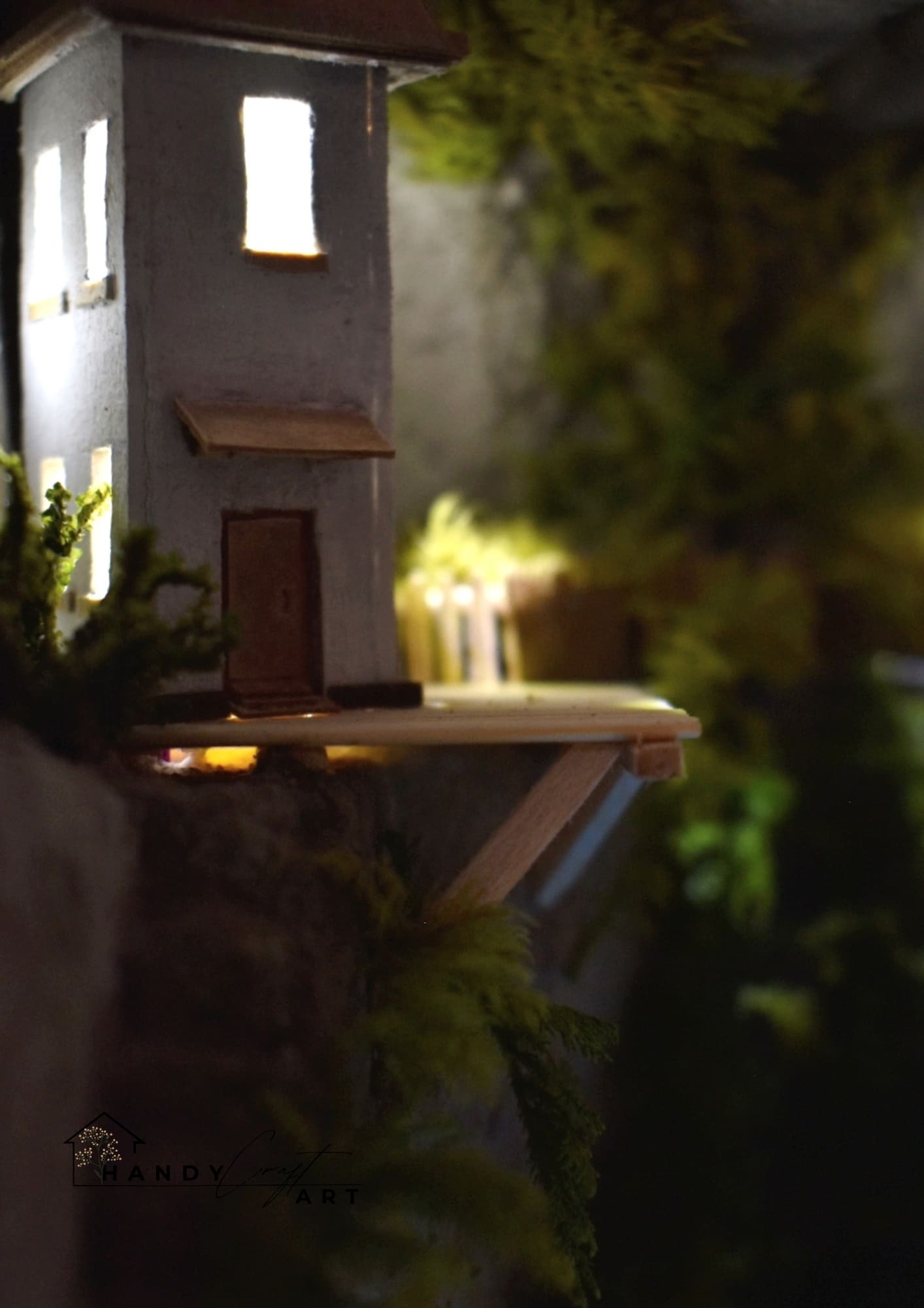 Handmade Booknook White City on The Cliffs with lightening.