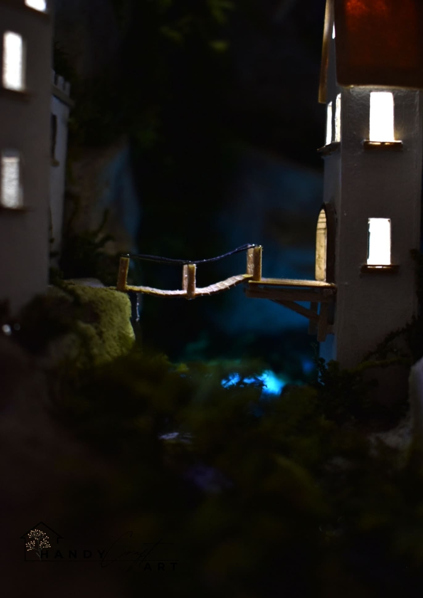 Handmade Booknook White City on The Cliffs with lightening.