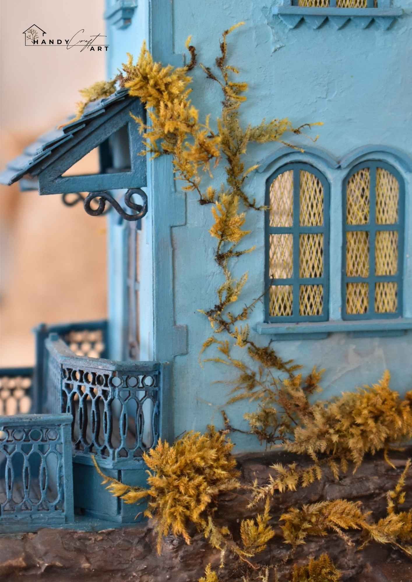  Miniature diorama handmade for collectors and home decor. Decorative  manor with  and yellow plants by HandiCraftArtIE.