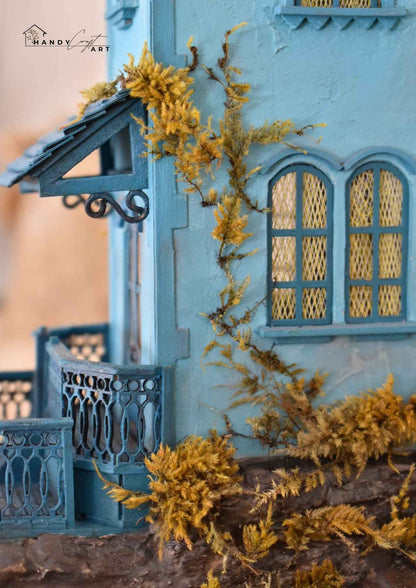 Miniature diorama handmade for collectors and home decor. Decorative  manor with  and yellow plants by HandiCraftArtIE.