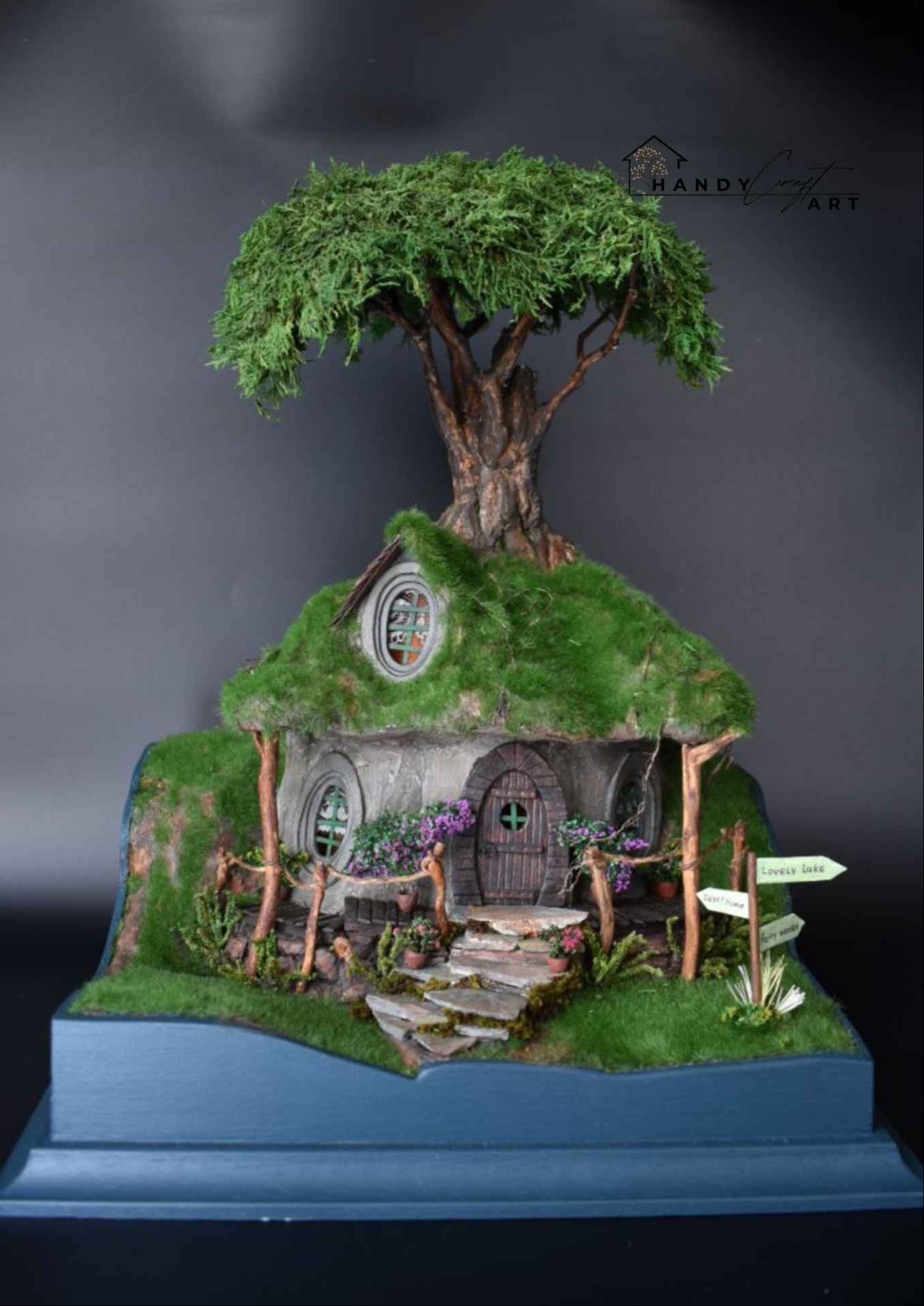 Handmade fantasy diorama miniature tree house perfect for bookshelf decor by HandicraftArtie.
