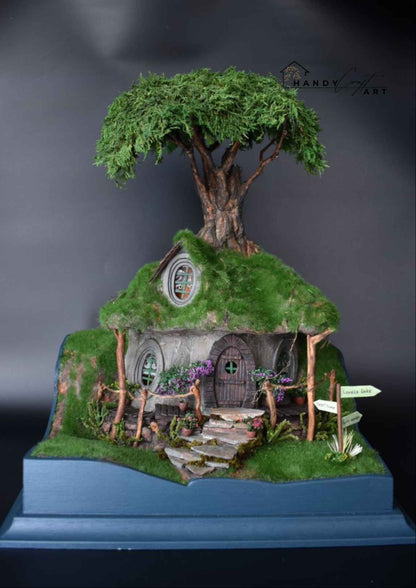Handmade fantasy diorama miniature tree house perfect for bookshelf decor by HandicraftArtie.