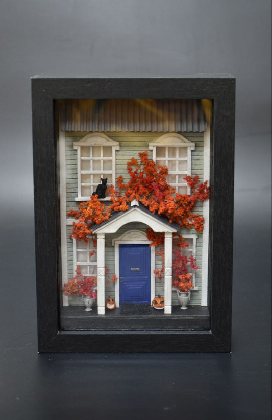 Handmade  shadow box with miniature scene Halloween Manor.  Miniature art  by HandiCraftArt .